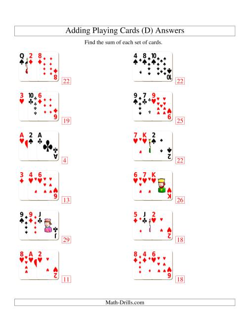 The Adding 3 Playing Cards (D) Math Worksheet Page 2