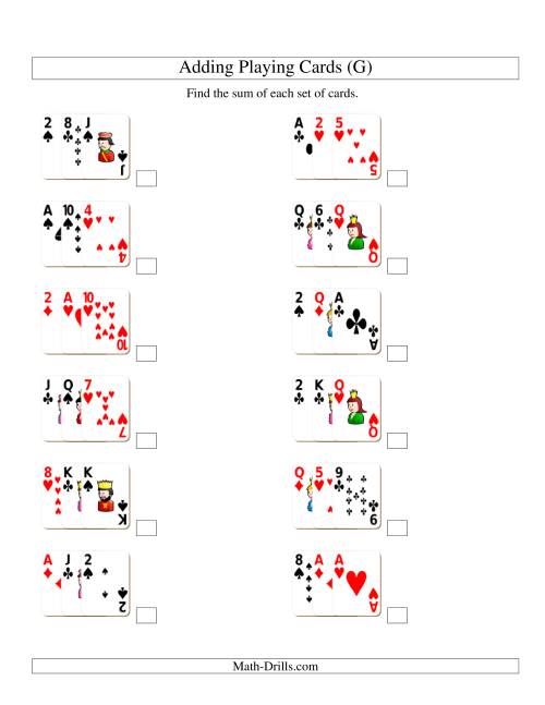 The Adding 3 Playing Cards (G) Math Worksheet