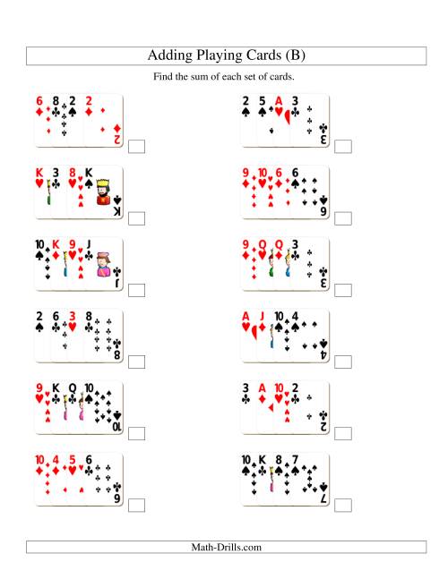 The Adding 4 Playing Cards (B) Math Worksheet