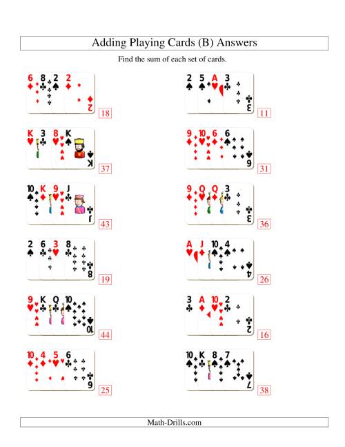 The Adding 4 Playing Cards (B) Math Worksheet Page 2