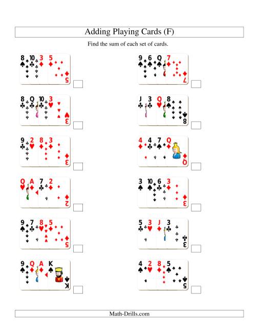 The Adding 4 Playing Cards (F) Math Worksheet