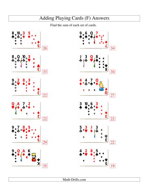 The Adding 4 Playing Cards (F) Math Worksheet Page 2