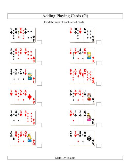 The Adding 4 Playing Cards (G) Math Worksheet