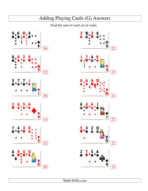 The Adding 4 Playing Cards (G) Math Worksheet Page 2