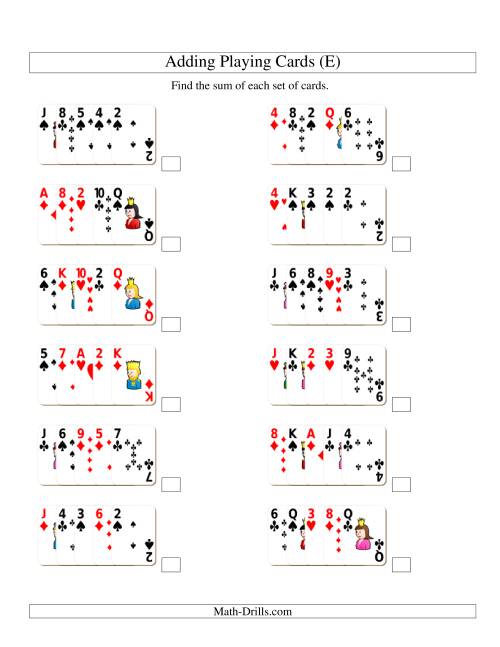 The Adding 5 Playing Cards (E) Math Worksheet