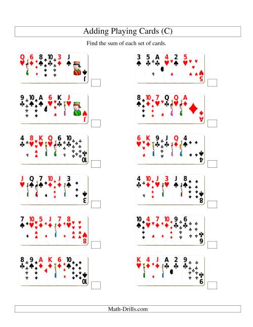 The Adding 6 Playing Cards (C) Math Worksheet