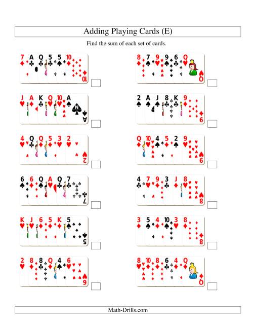 The Adding 6 Playing Cards (E) Math Worksheet