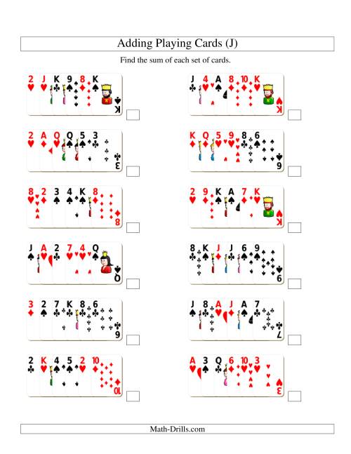 The Adding 6 Playing Cards (J) Math Worksheet