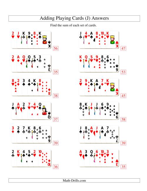 The Adding 6 Playing Cards (J) Math Worksheet Page 2