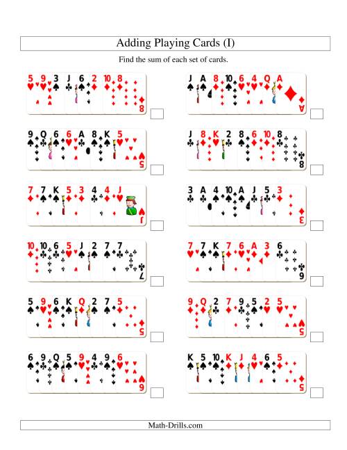 The Adding 8 Playing Cards (I) Math Worksheet