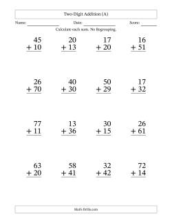 Two-Digit Addition With No Regrouping – 16 Questions – Large Print