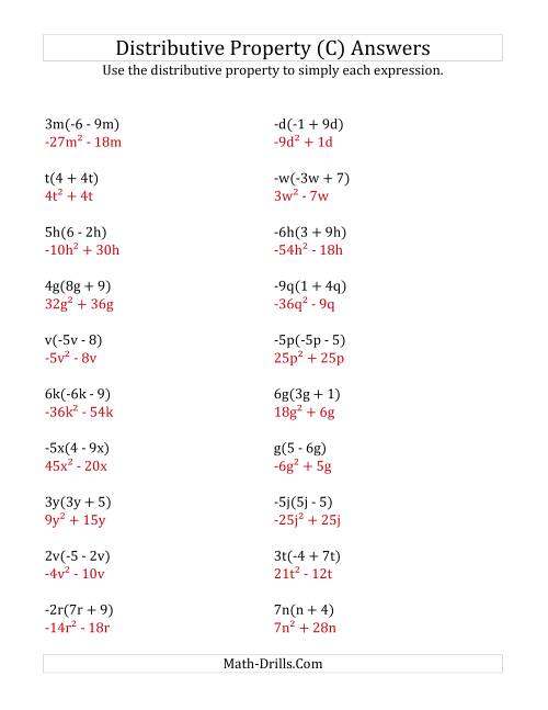 The Using the Distributive Property (All Answers Include Exponents) (C) Math Worksheet Page 2