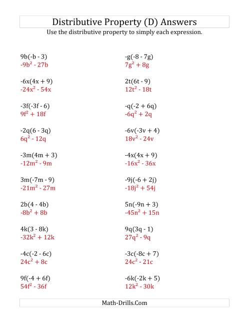 The Using the Distributive Property (All Answers Include Exponents) (D) Math Worksheet Page 2