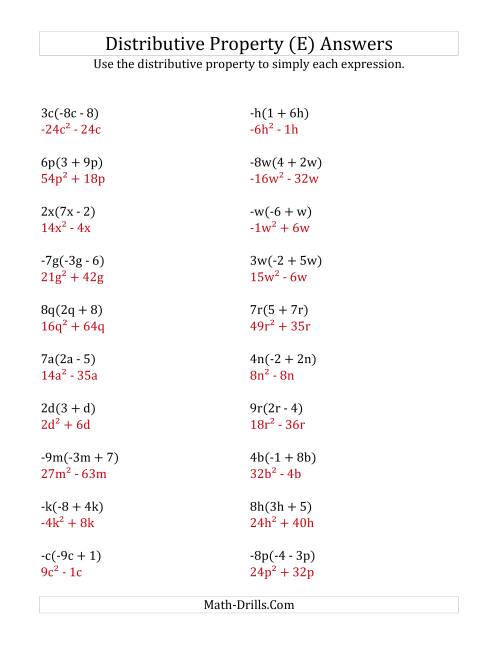 The Using the Distributive Property (All Answers Include Exponents) (E) Math Worksheet Page 2