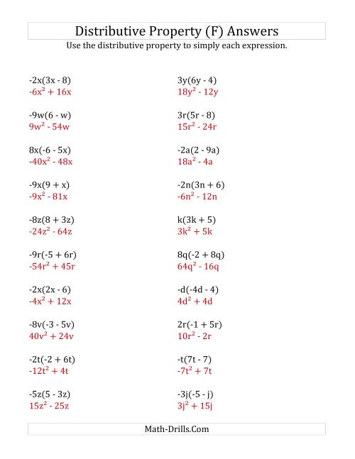The Using the Distributive Property (All Answers Include Exponents) (F) Math Worksheet Page 2