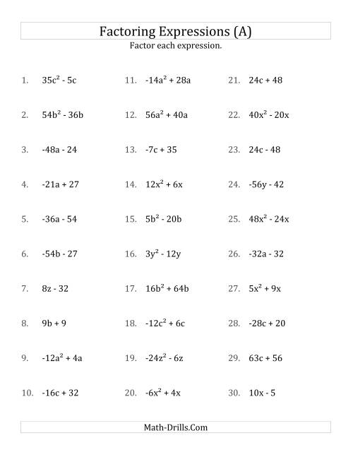 The Factoring Non-Quadratic Expressions with Some Squares, Compound Coefficients, and Negative and Positive Multipliers (A) Math Worksheet