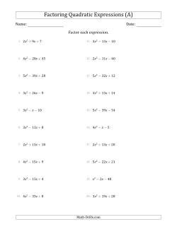 Factoring Quadratic Expressions with Positive 'a' Coefficients up to 5