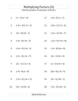 Multiplying Factors of Quadratic Expressions with x Coefficients Between -9 and 9