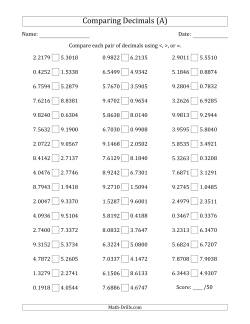 Comparing Decimals Up to Ten Thousandths (Both Numbers Random)