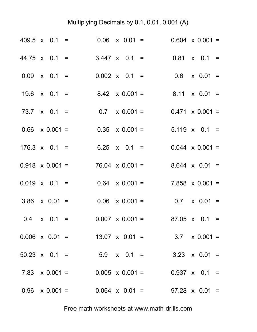 Multiplication With Decimal Point Worksheet