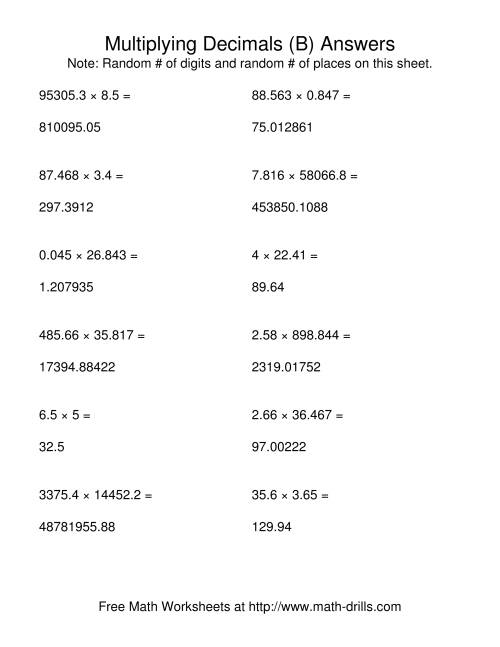 The Random Number of Digits and Random Number of Places (B) Math Worksheet Page 2