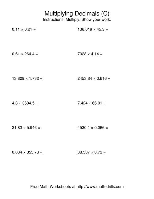The Random Number of Digits and Random Number of Places (C) Math Worksheet