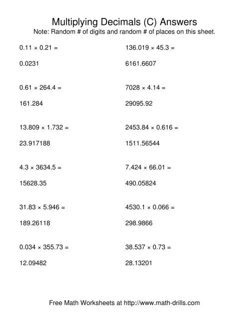 The Random Number of Digits and Random Number of Places (C) Math Worksheet Page 2