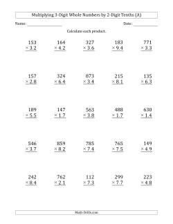 Multiplying 3-Digit Whole Numbers by 2-Digit Tenths