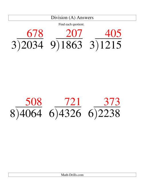 The Long Division - One-Digit Divisor and a Three-Digit Quotient with No Remainder -- Large Print (A) Math Worksheet Page 2