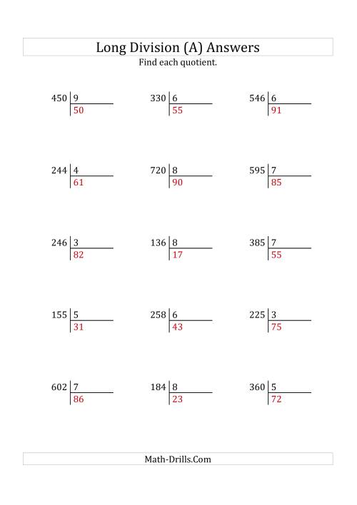 The European Long Division with a 1-Digit Divisor and a 2-Digit Quotient with No Remainders (A) Math Worksheet Page 2