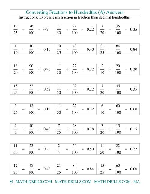 The Converting Fractions to Hundredths (Old) Math Worksheet Page 2