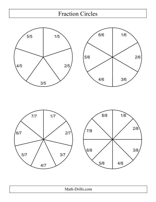 Large Black and White Fraction Circles with Labels (B)