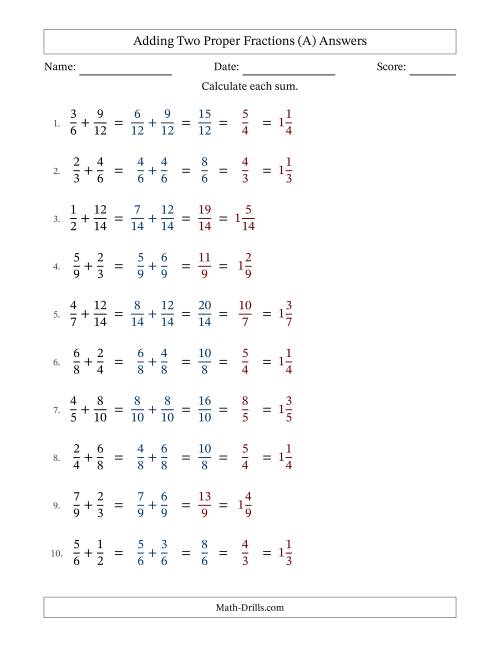 The Adding Two Proper Fractions with Similar Denominators, Mixed Fractions Results and Some Simplifying (Fillable) (A) Math Worksheet Page 2