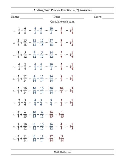 The Adding Two Proper Fractions with Similar Denominators, Mixed Fractions Results and Some Simplifying (Fillable) (C) Math Worksheet Page 2