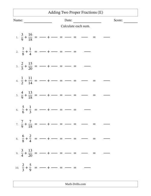 The Adding Two Proper Fractions with Similar Denominators, Mixed Fractions Results and Some Simplifying (Fillable) (E) Math Worksheet