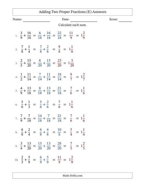 The Adding Two Proper Fractions with Similar Denominators, Mixed Fractions Results and Some Simplifying (Fillable) (E) Math Worksheet Page 2