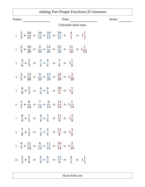 The Adding Two Proper Fractions with Similar Denominators, Mixed Fractions Results and Some Simplifying (Fillable) (F) Math Worksheet Page 2
