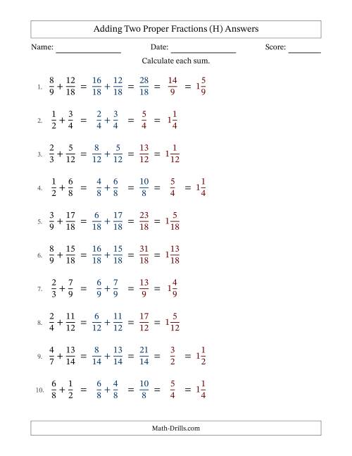 The Adding Two Proper Fractions with Similar Denominators, Mixed Fractions Results and Some Simplifying (Fillable) (H) Math Worksheet Page 2