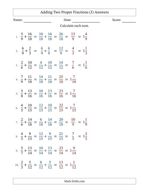 The Adding Two Proper Fractions with Similar Denominators, Mixed Fractions Results and Some Simplifying (Fillable) (J) Math Worksheet Page 2
