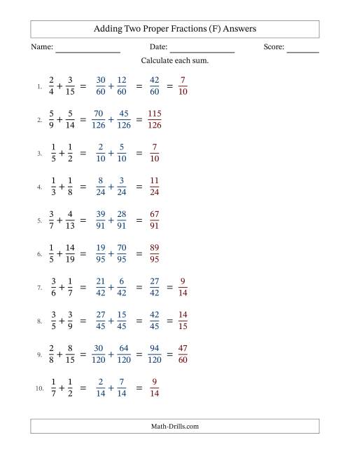 The Adding Two Proper Fractions with Unlike Denominators, Proper Fractions Results and Some Simplifying (Fillable) (F) Math Worksheet Page 2