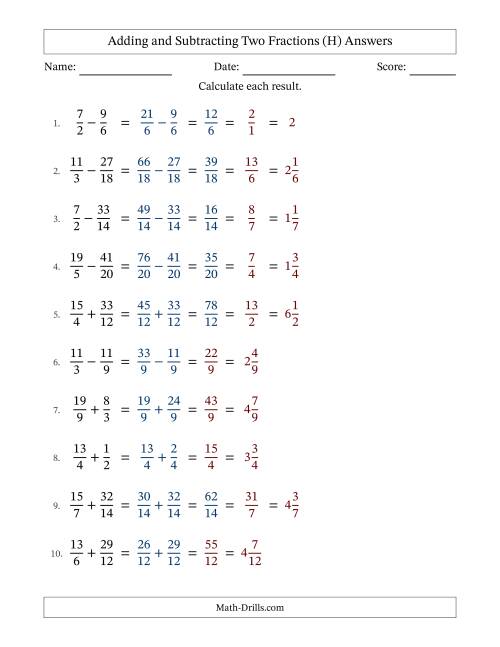 The Adding and Subtracting Proper and Improper Fractions with Similar Denominators, Mixed Fractions Results and Some Simplifying (Fillable) (H) Math Worksheet Page 2