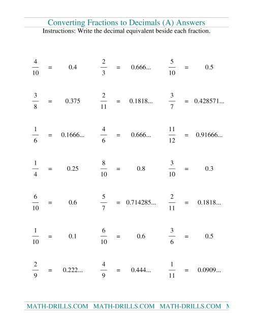 The Converting Fractions to Decimals (Old) Math Worksheet Page 2