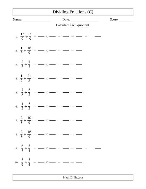 The Dividing Proper and Improper Fractions with All Simplification (Fillable) (C) Math Worksheet