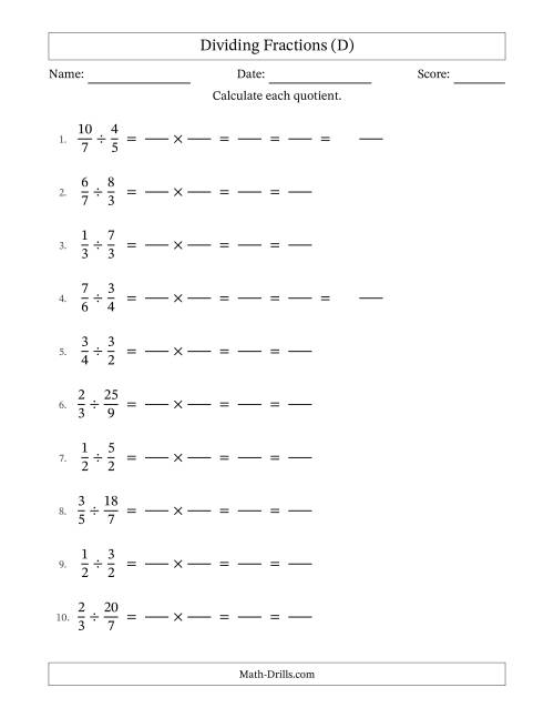 The Dividing Proper and Improper Fractions with All Simplification (Fillable) (D) Math Worksheet