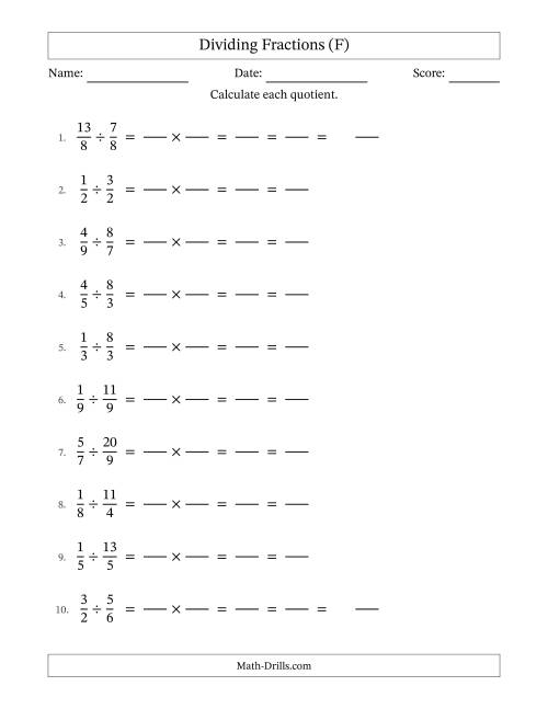 The Dividing Proper and Improper Fractions with All Simplification (Fillable) (F) Math Worksheet