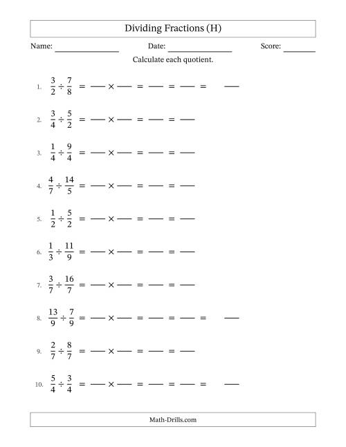 The Dividing Proper and Improper Fractions with All Simplification (Fillable) (H) Math Worksheet