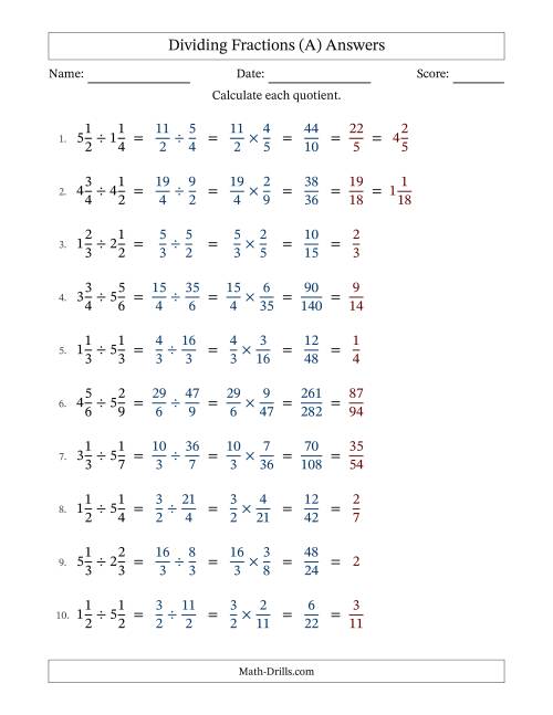The Dividing Two Mixed Fractions with All Simplification (Fillable) (A) Math Worksheet Page 2