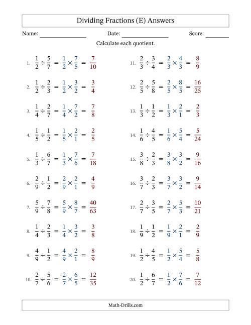 The Dividing Two Proper Fractions with No Simplification (Fillable) (E) Math Worksheet Page 2