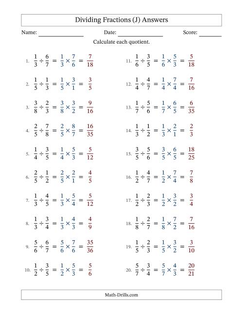 The Dividing Two Proper Fractions with No Simplification (Fillable) (J) Math Worksheet Page 2