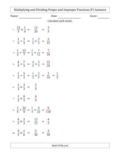 The Multiplying and Dividing Proper and Improper Fractions with Some Simplifying (Fillable) (F) Math Worksheet Page 2